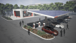 tesla cars at gas station